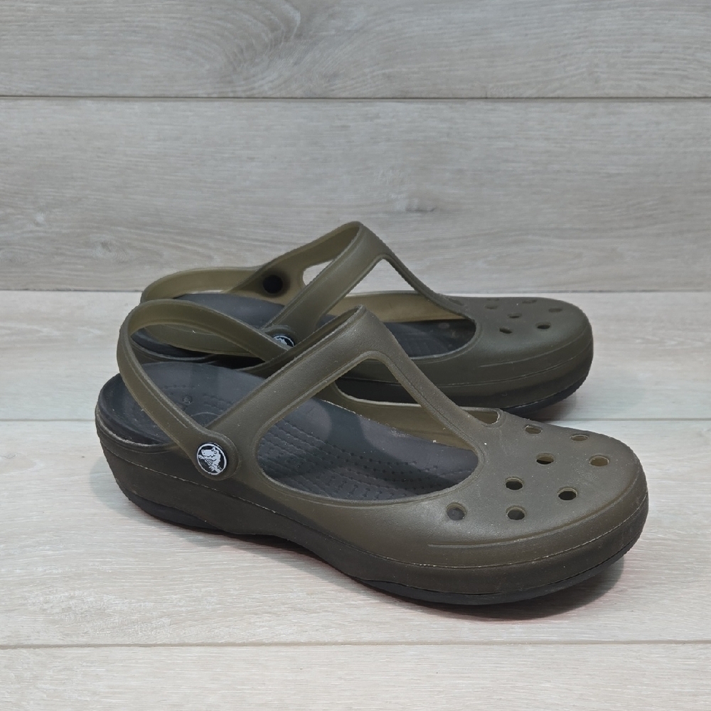 Crocs Olive Green Women's Slip-On Clog Sandals Platform Shoes Sz 9